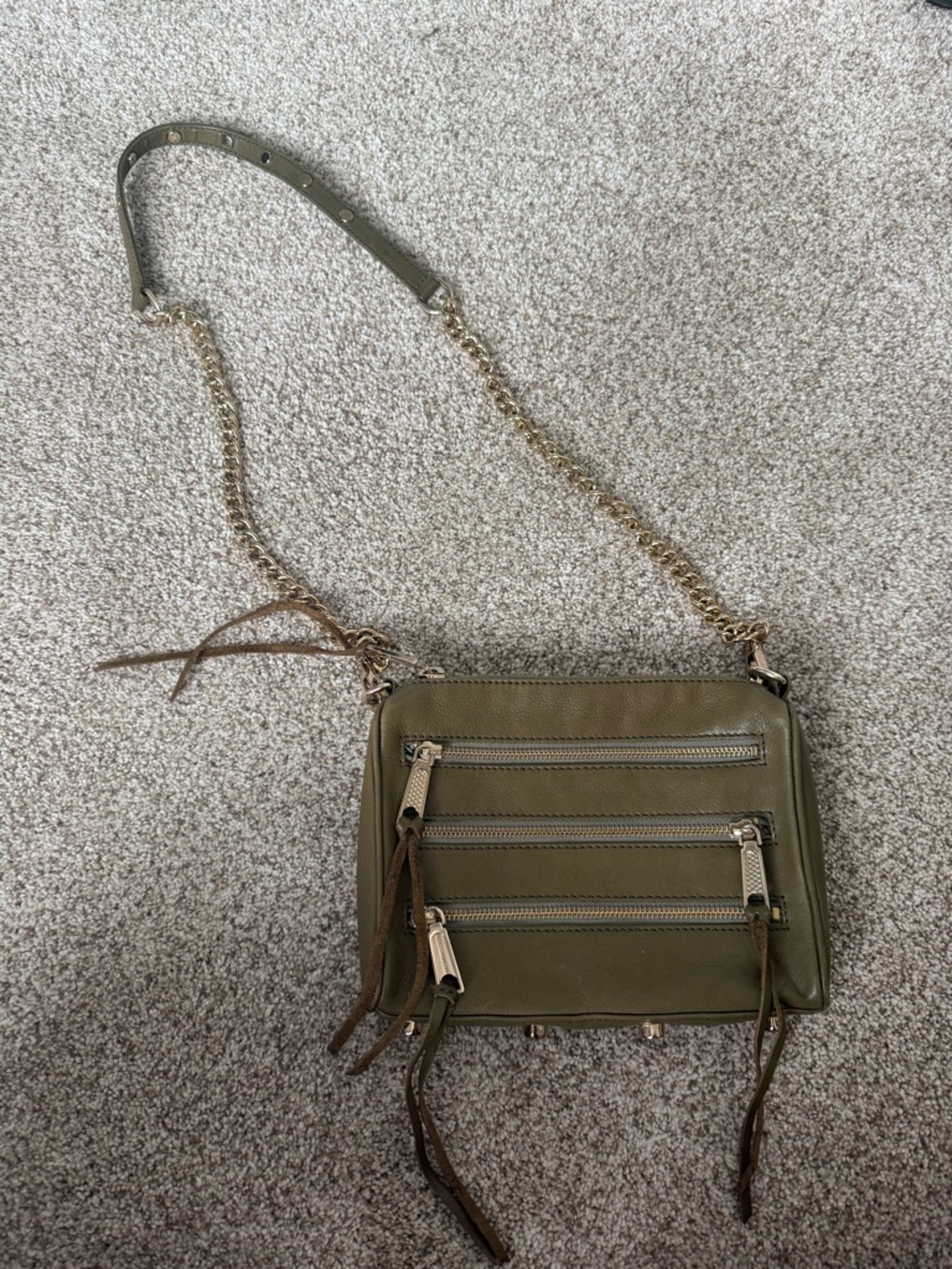 Rebecca Minkoff Olive Green Leather Crossbody with Gold Chain